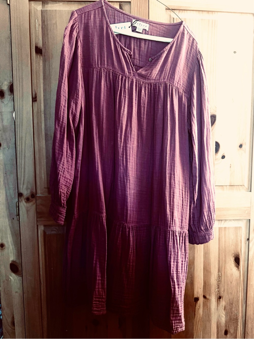 Velvet by Graham & Spencer Plum  gauze Long-Sleeve Tiered Peasant Dress